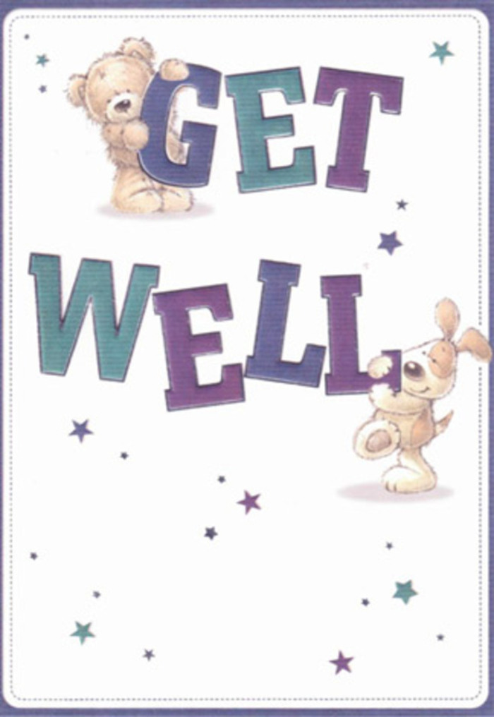 This endearing get well card captures the spirit of gentle encouragement so often found among neighbours here in Milton Keynes. Against a creamy, inviting backdrop reminiscent of the softly lit interior of a local café near Midsummer Boulevard, a friendly bear and a playful puppy share a whimsical moment, surrounded by dancing stars that seem to sprinkle encouragement through the air. The large, confident lettering-shaded in vibrant purples and aquas-anchors the optimistic mood, with both animal friends bringing the words to life in a display of warmth and camaraderie. Every brushstroke adds a tactile quality: you can almost feel the plush fluff of the bear and the velvety softness of the pup's ears, just as a well-chosen bouquet offers not only beauty but the comfort of familiar textures and scents. Imagine pairing this card with a hand-tied Milton Keynes bouquet, both working together to deliver positivity and gentle care to someone on the mend. The mood is light, airy, and uplifting-a perfect way to brighten the spirits of a loved one, whether they're recuperating near Bletchley or resting at home in Shenley Brook End.
