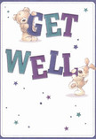 Overflowing with playful optimism and local heart, this Milton Keynes get well card brings warmth and encouragement through two delightful illustrated characters: a smiling teddy bear and an exuberant puppy, each joyfully cradling the large, colourful letters that spell out 'Get Well.' The bold text, painted in bright indigo and teal, pops against a soft cream background, while clusters of sparkling stars in shades of purple and blue dance across the card, infusing the whole scene with energy and hope. The artists' skill is evident in the furry, tactile details-you can almost sense the comforting embrace of each cuddly friend, reminiscent of a soothing bouquet arranged with care at a neighbourhood florist. Every visual element feels thoughtfully placed, from the playful animals to the celebratory lettering, creating a card that acts as an emotional balm, perfect for sending genuine comfort to anyone recuperating in Milton Keynes, from Great Linford to Bradwell. Like a bouquet delivered with heartfelt wishes, this card's gentle cheer and sincerity bring lightness to any recovery journey.